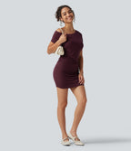 Robe-short mini moulante côtelée asymétrique accès facile Easy Peasy avec coussinets amovibles, poches et bonnets B à E
