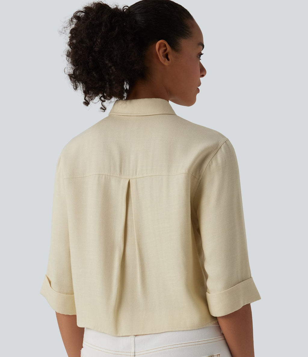 Chemise décontractée mélange lin manches mi-longues