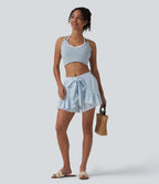 Short resort à volants en vichy aspect lin taille mi-haute avec nœud frontal et poches