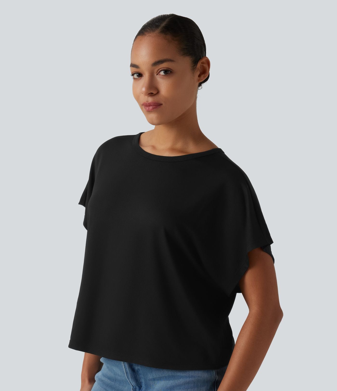 T-shirt décontracté col rond manches courtes chauve-souris