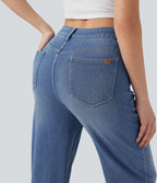 Jean droit délavé Halara Flex™ taille haute avec fente et poches