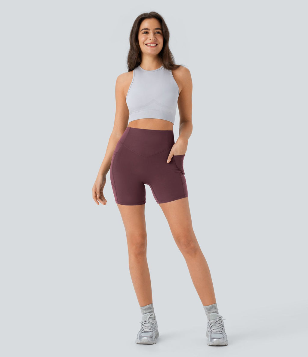 Short cycliste 12,5 cm d'entraînement gainant galbant taille haute avec effet scrunch et poches Halara UltraSculpt™