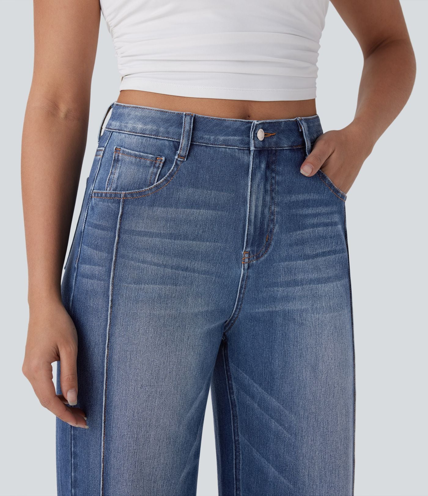 Jean 7/8 baggy décontracté délavé taille haute avec poches Halara Flex™