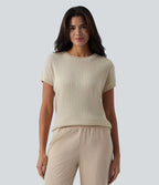 Pull casual col rond manches chauve-souris croisé dos nu