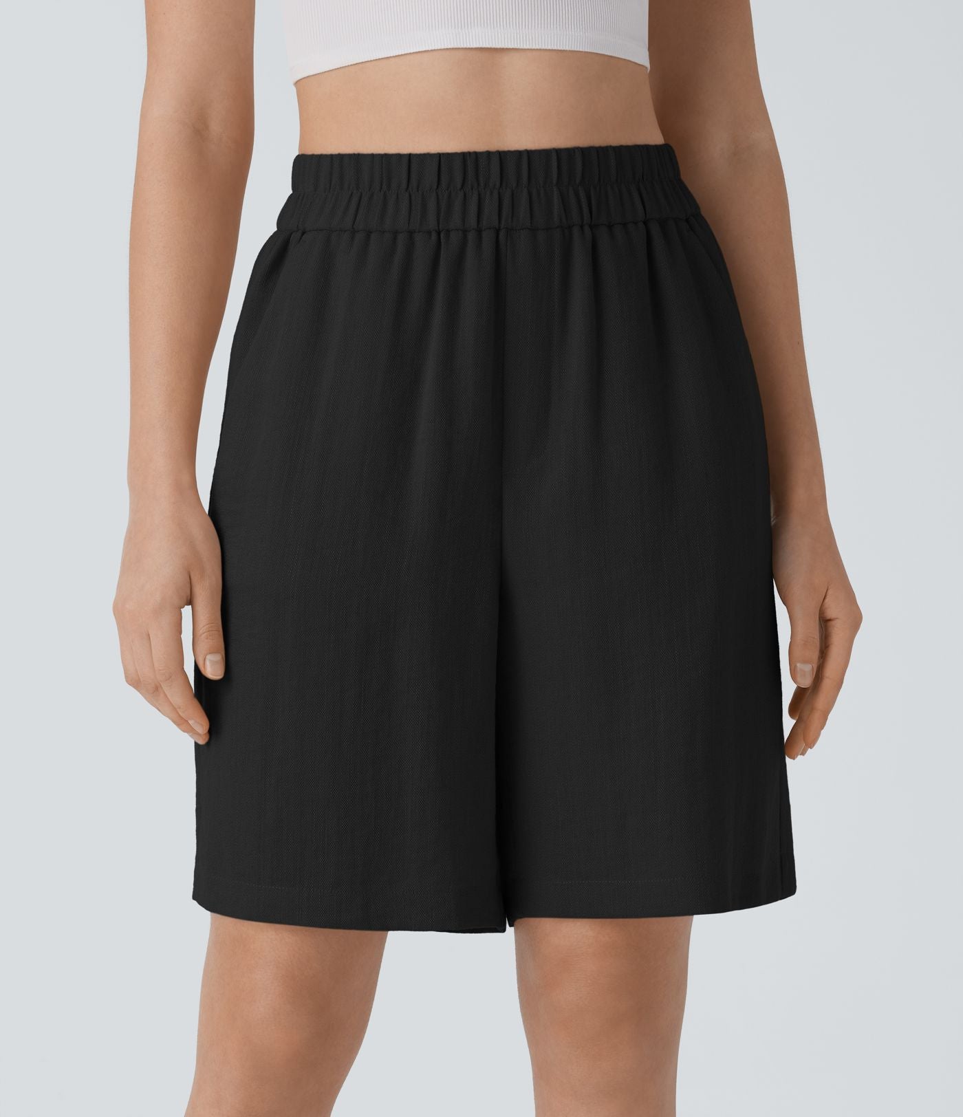 Short Bermuda Décontracté Taille Haute avec Poches Latérales