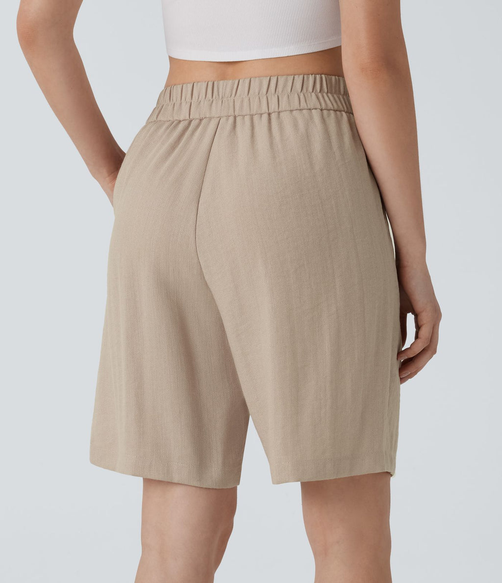 Short Bermuda Décontracté Taille Haute avec Poches Latérales