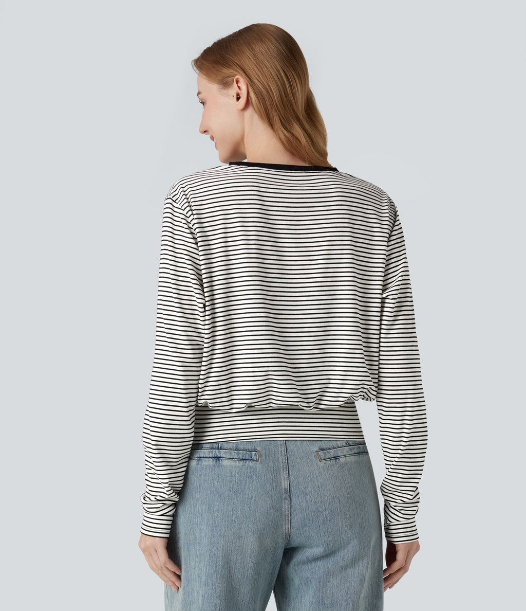 T-shirt rayé col rond manches longues