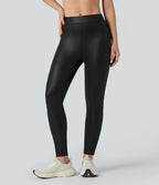 Pantalon de yoga gainant taille haute brillant effet cuir avec poches Halara Ultrasculpt™
