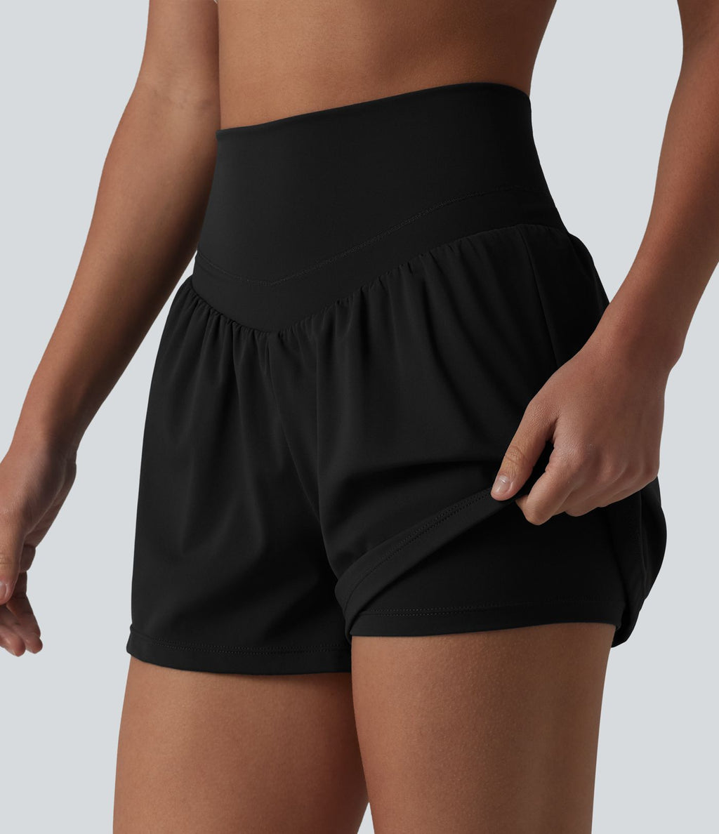 Short de yoga 2-en-1 SoftlyZero™ Airy taille haute dos croisé effet frais InstantCool avec poche