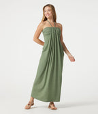 Robe longue chinée dos-nu à nouer, brassière intégrée, à poches
