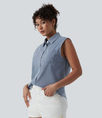 Halara Flex™ Chemise décontractée sans manches en denim avec poche