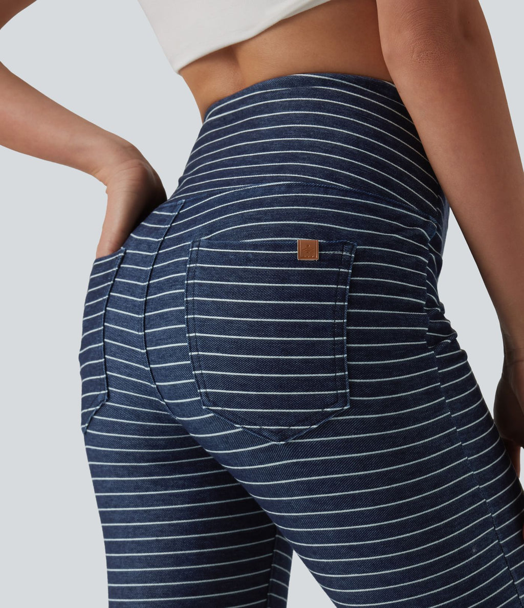 Halara Flex™ Jeggings capri décontracté à rayures fendues taille haute ventre plat avec poches