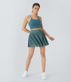Jupe Casual Évasée Fluide 2 en 1 en Maille Contrastée Taille Haute Cordon de Serrage Poche Latérale