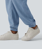 Jogging casual denim en lyocell drapé taille mi-haute avec poches