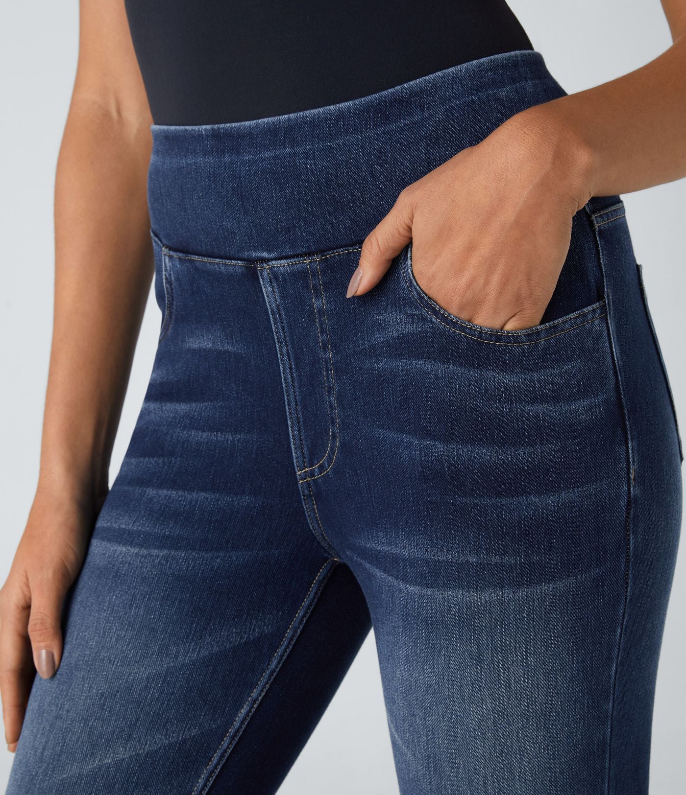 Leggings 7/8 décontractés en denim taille haute avec poches Halara Flex™