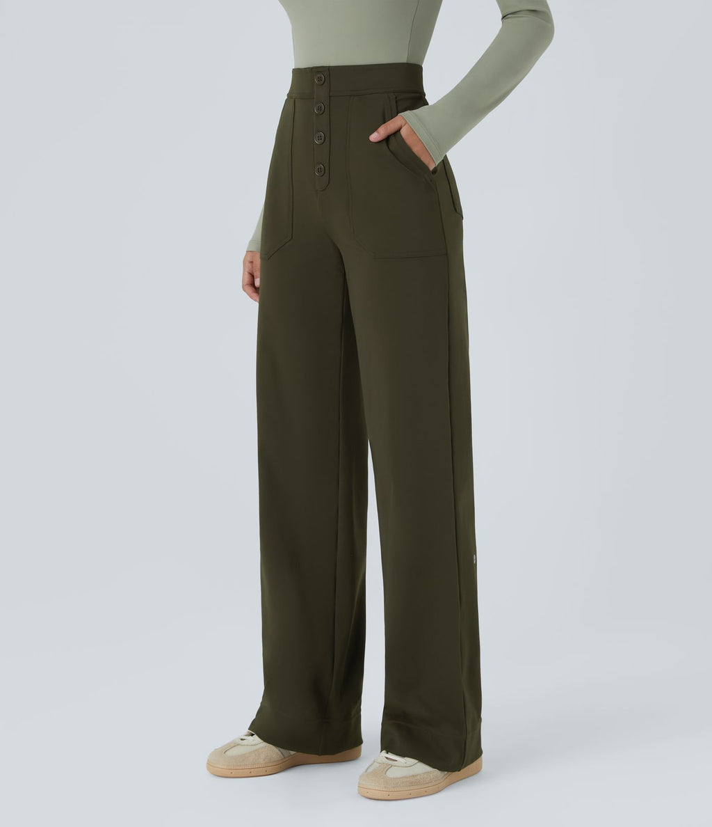 Pantalon coupe droite taille haute DayStretch avec poches