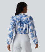 Blouse habillée col V manches longues imprimé tropical botanique