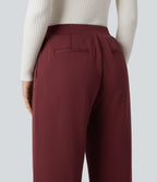 Pantalon tailleur coupe droite taille haute avec poches