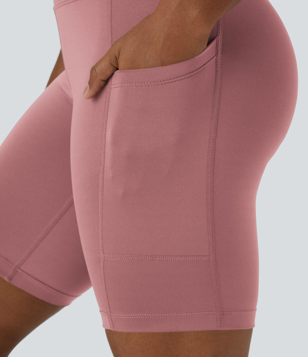 Short 17,5cm Biker Uni à Taille Haute avec Poche Latérale