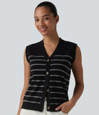 Gilet casual rayé à col V et boutonnière