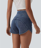 Halara Flex™ Short casual en jean skinny gainant taille haute à ourlet arrondi avec poches
