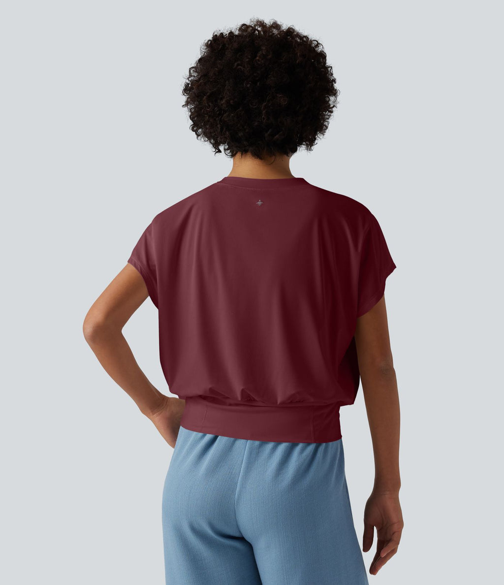 Haut de sport yoga oversize col V à manches courtes effet frais InstantCool à séchage rapide