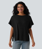 T-shirt col rond manches chauve-souris coupe décontractée