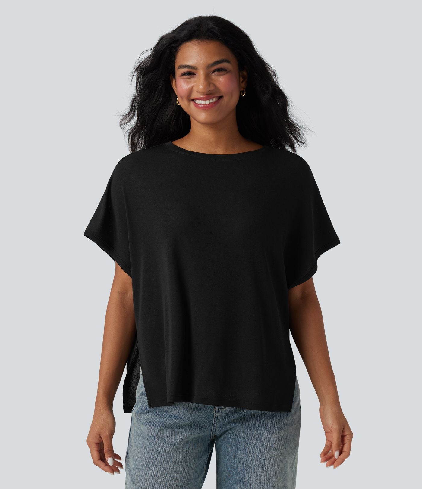 T-shirt col rond manches chauve-souris coupe décontractée