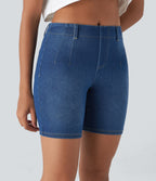 Short décontracté Halara Flex™ en maille denim extensible délavée taille Mi, haute avec poches arrière et effet frais InstantCool