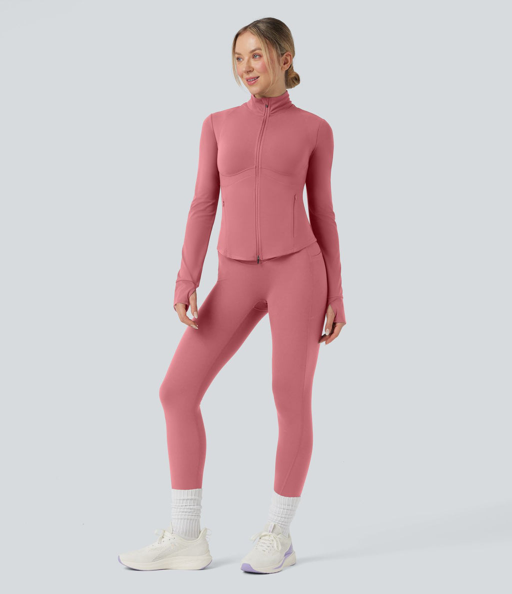 Veste de yoga Halara UltraSculpt™ col montant push-up manches longues à trous pouces avec poches