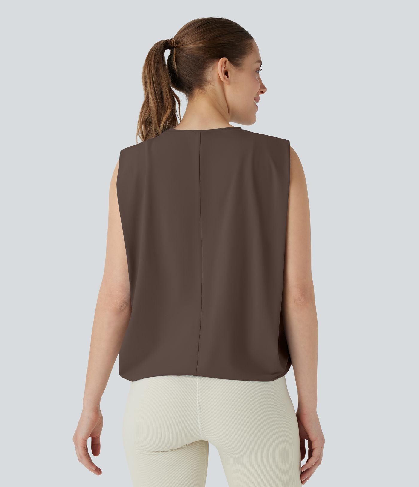 Débardeur de yoga col rond froncé, tissu rafraîchissant - Protection UPF50+