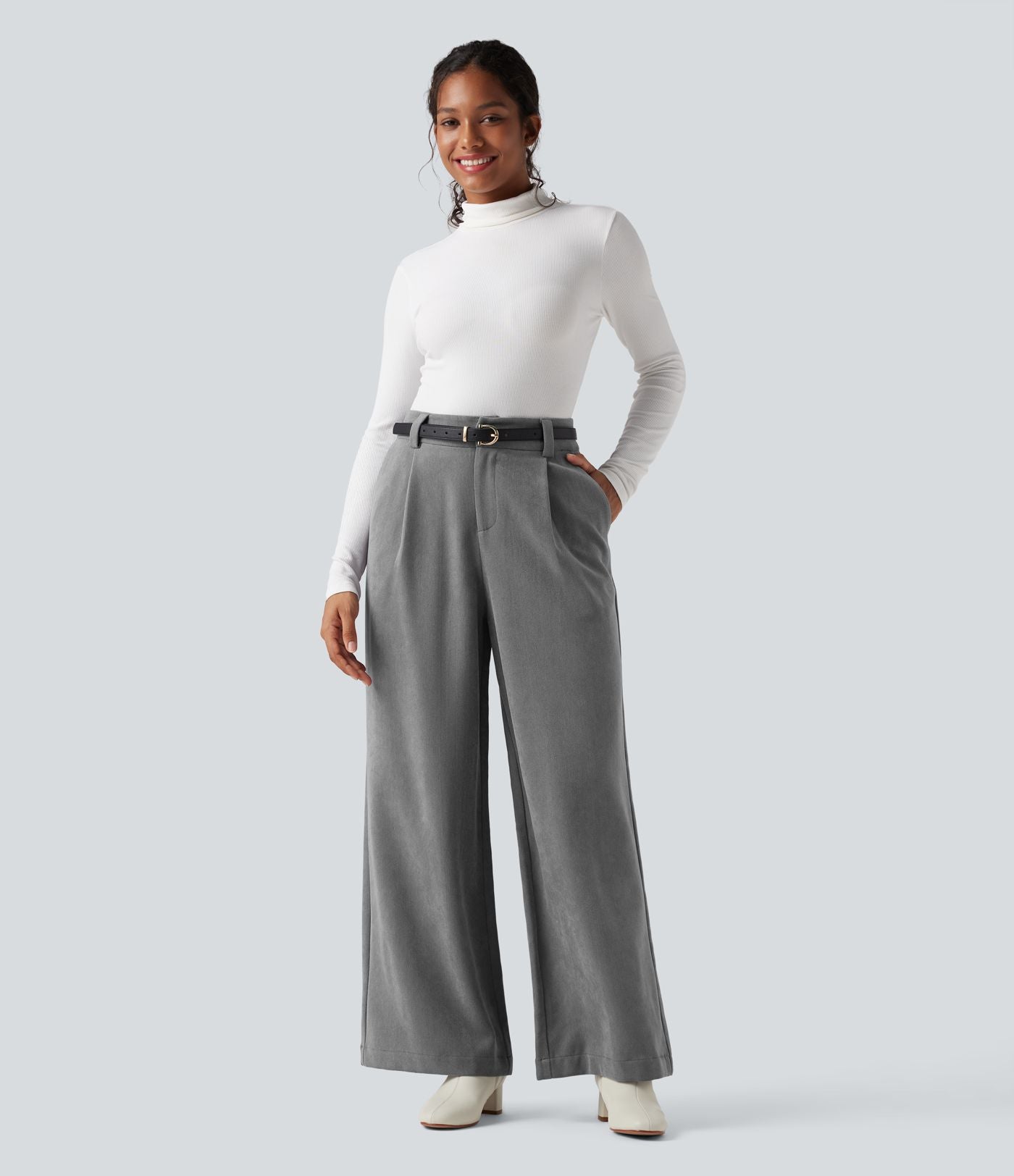 Pantalon tailleur baggy taille haute avec poches