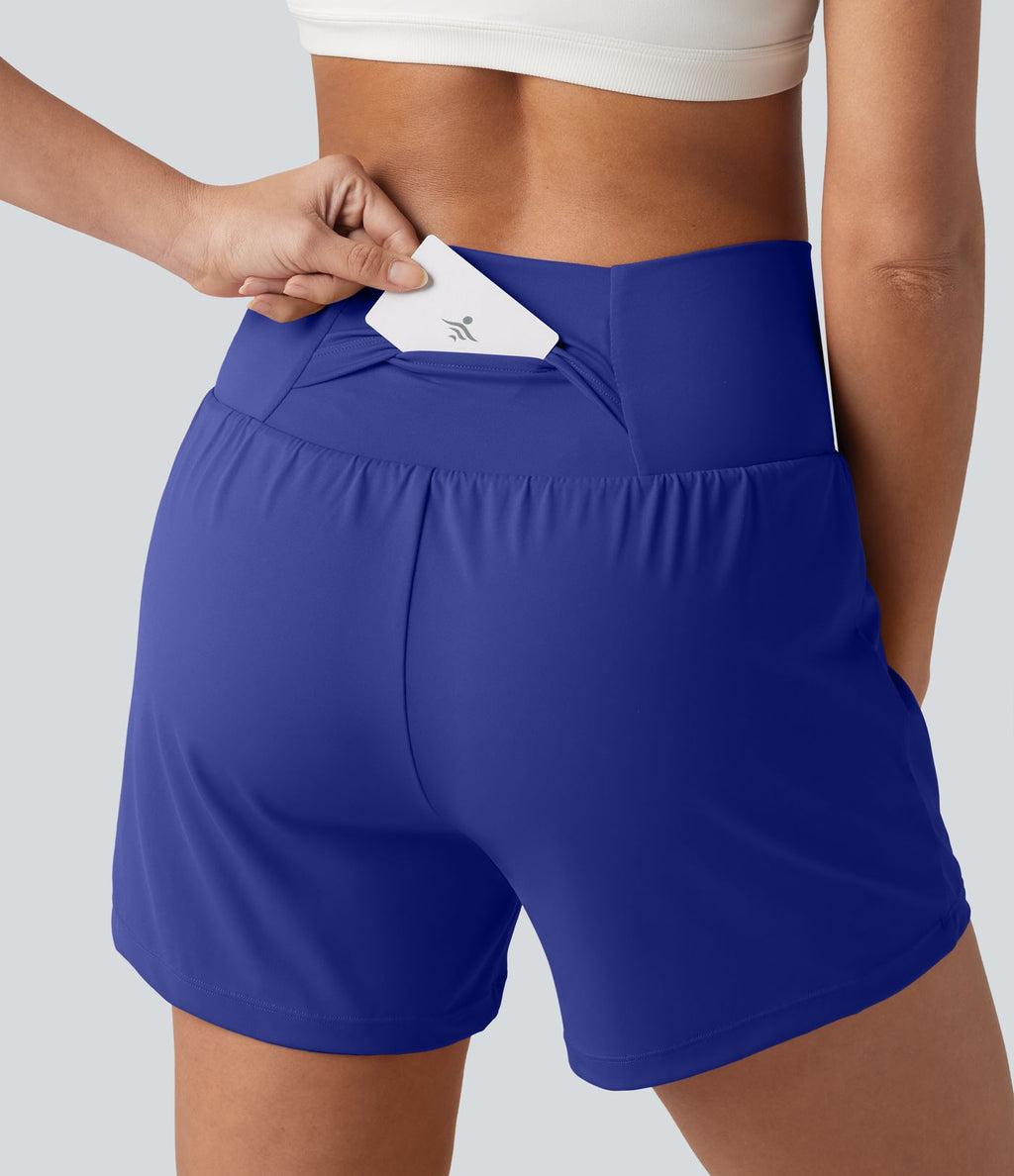 Short de yoga SoftlyZero™ Airy croisé taille haute 2-en-1 effet frais InstantCool 12,5 cm avec poches