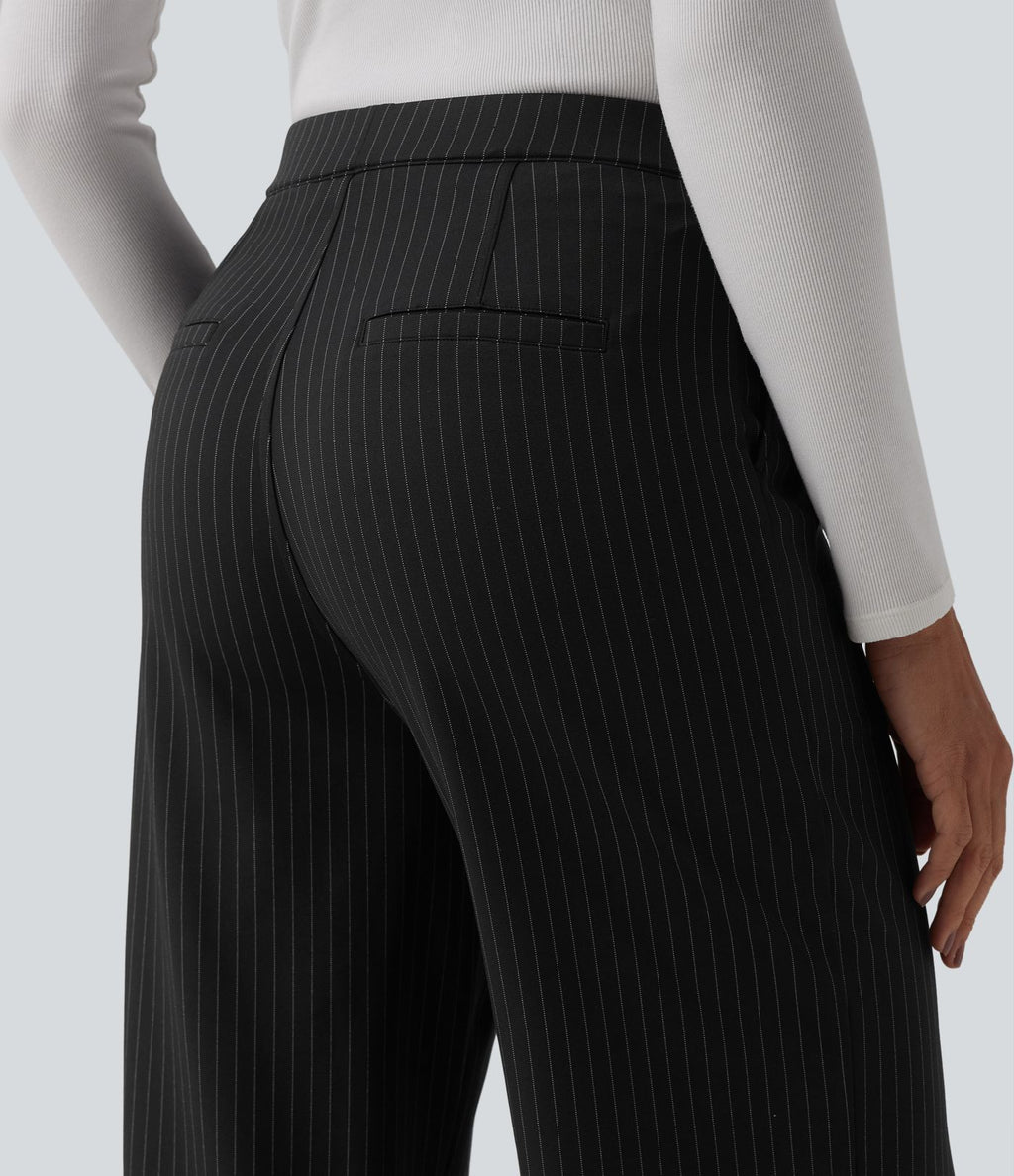 Pantalon tailleur droit taille haute à rayures avec poches