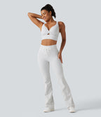 Pantalon de yoga flare taille haute rayé avec cordon de serrage et poches