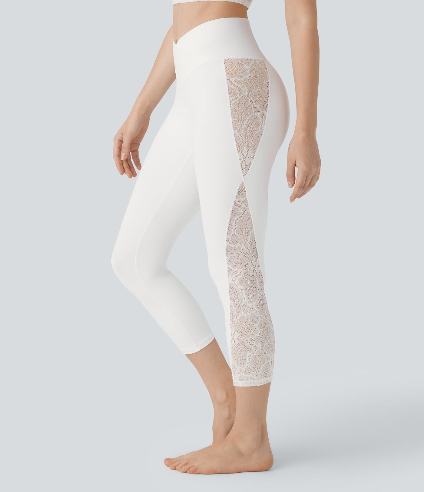 Legging corsaire de yoga taille haute croisé avec dentelle contrastée - Protection UPF50+