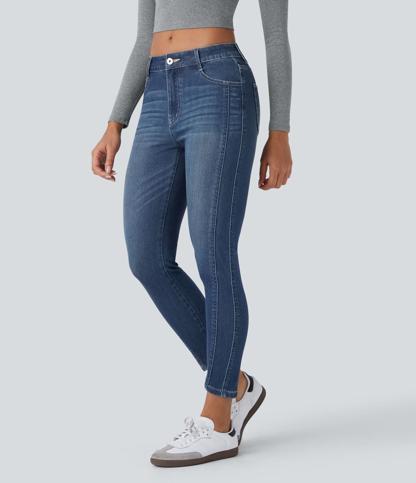 Jean skinny 7/8 décontracté taille basse Halara Flex™ avec poches zippées