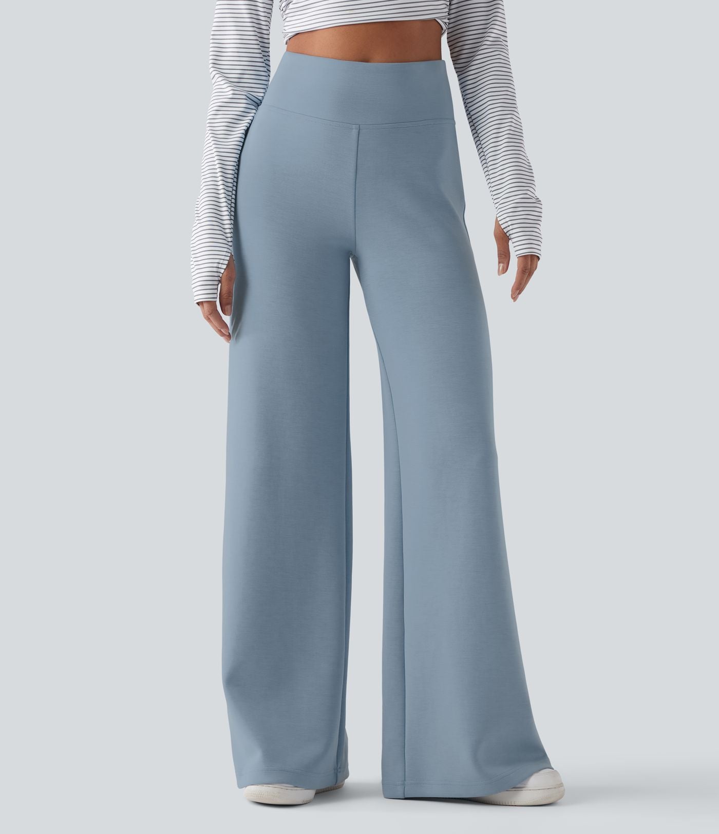 Pantalon décontracté ample taille haute avec poches