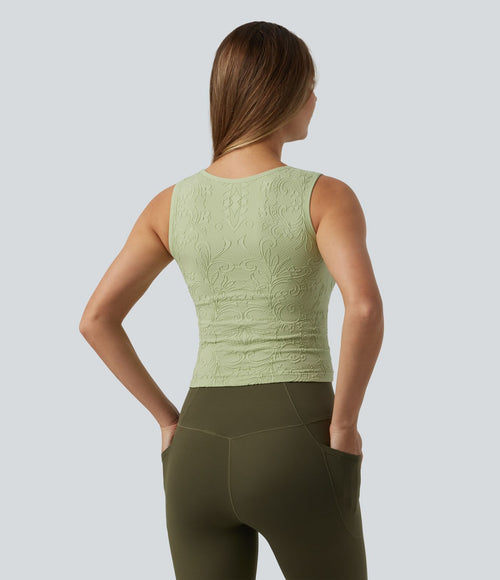 Brassière courte col V en jacquard avec fronces et brassière intégrée