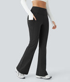 Pantalon de yoga évasé thermique taille haute avec poches latérales