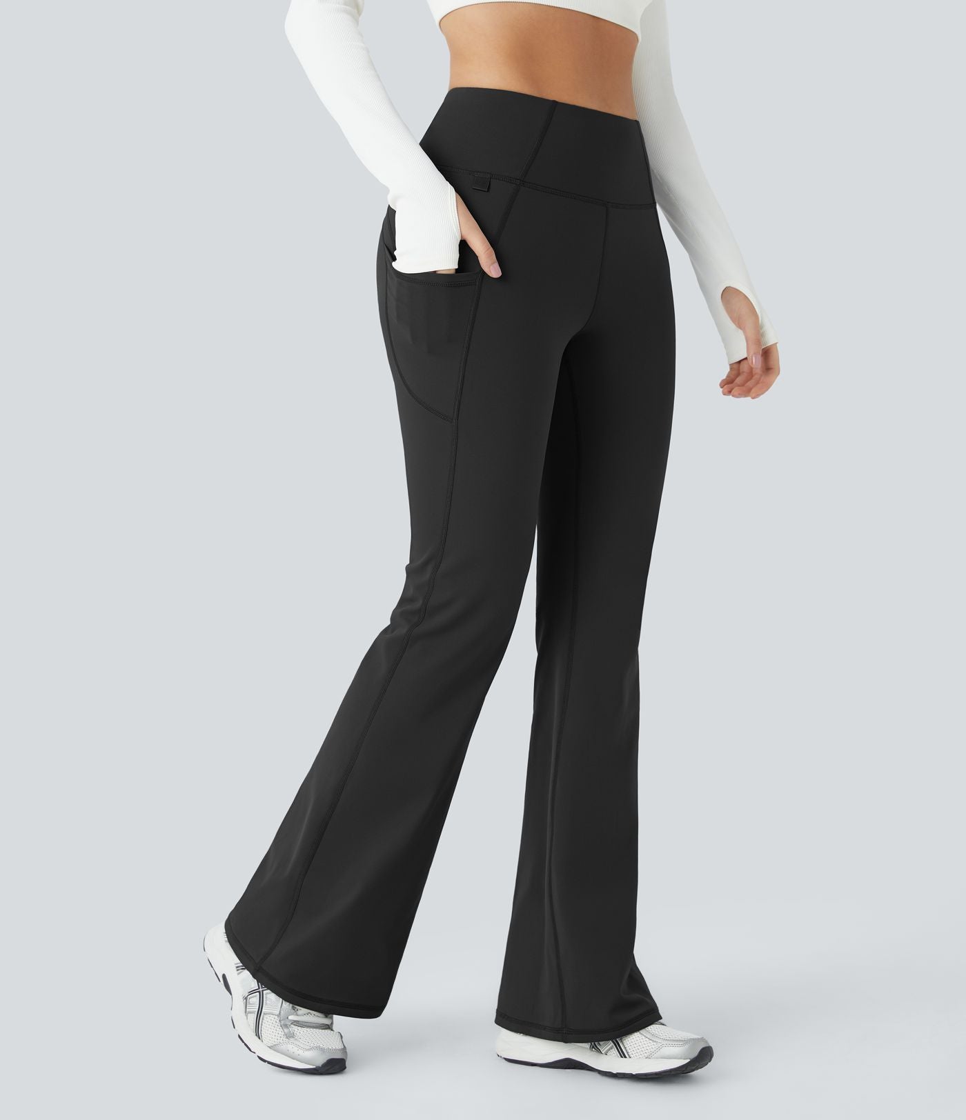 Pantalon de yoga évasé thermique taille haute avec poches latérales