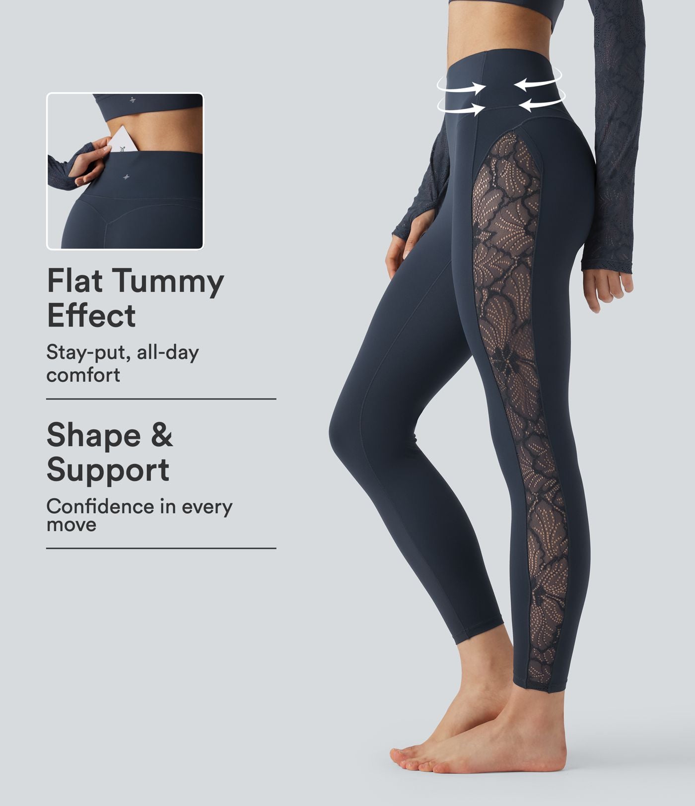 Legging de yoga gainant taille haute avec dentelle contrastée et poche Halara UltraSculpt™
