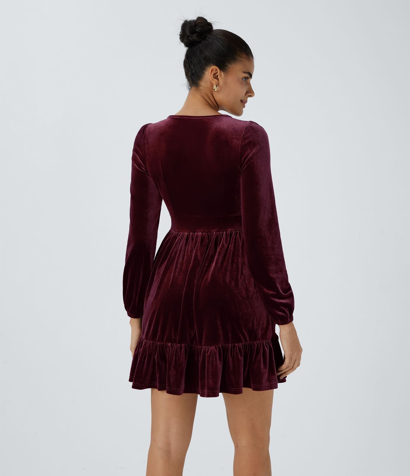 Quotidien Robe de Soirée Mini en Velours à Encolure en V Profond et Ourlet Volanté