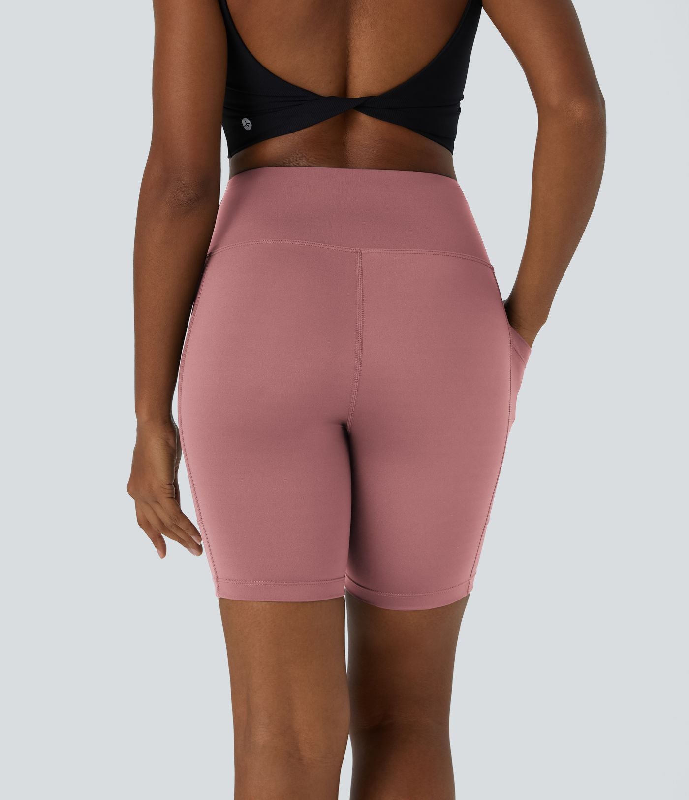 Short 17,5cm Biker Uni à Taille Haute avec Poche Latérale
