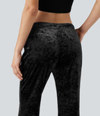 Pantalon évasé velours taille basse avec cordon de serrage et poches