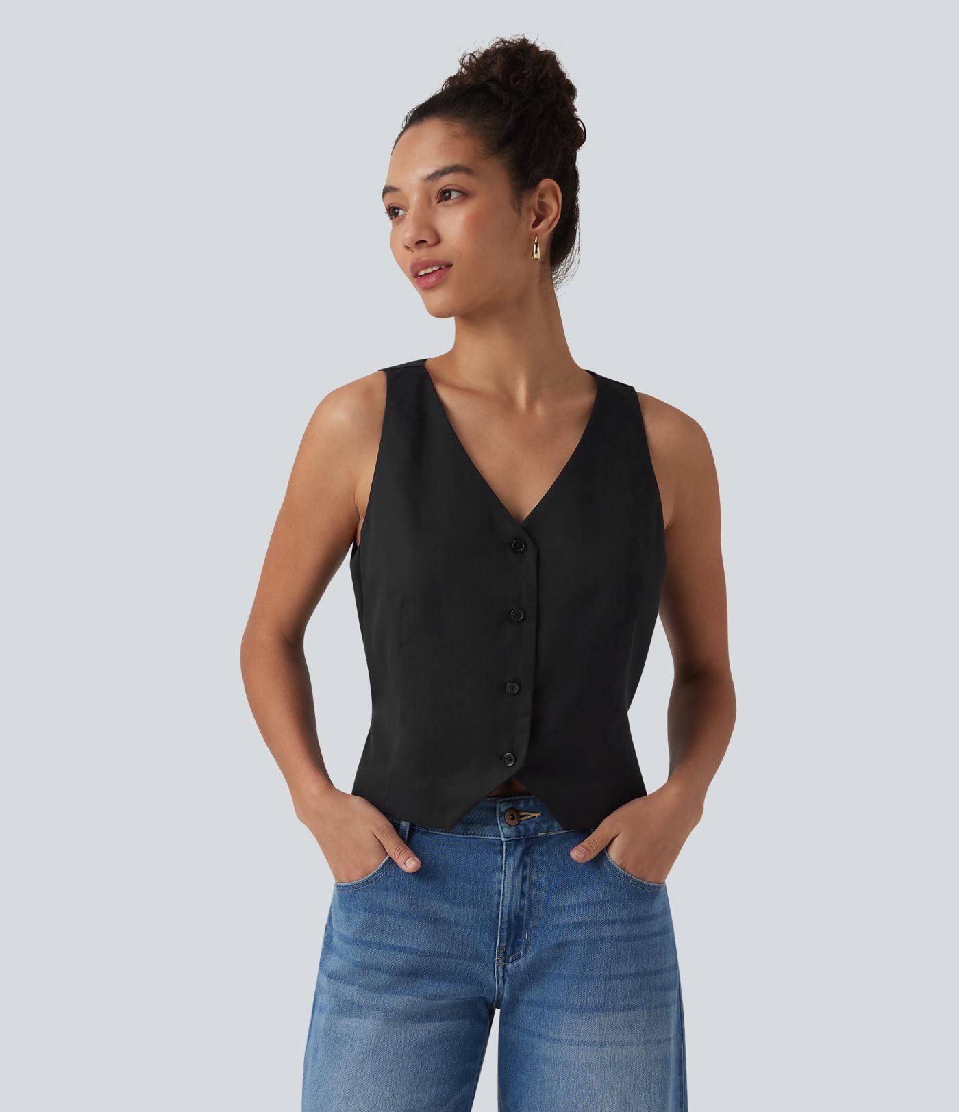 Gilet casual en mélange lin à col V