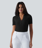 Pull tailleur à col polo et manches courtes