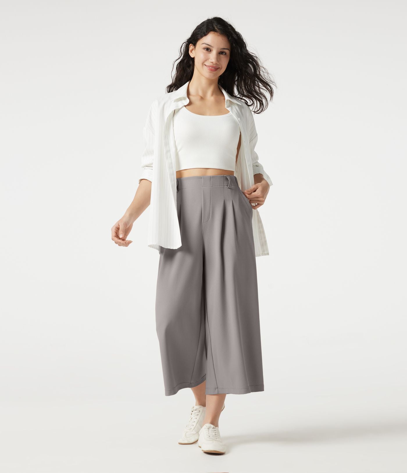 Pantalon tailleur cropped Halara Flex™ taille haute jambes larges en gaufré avec poches