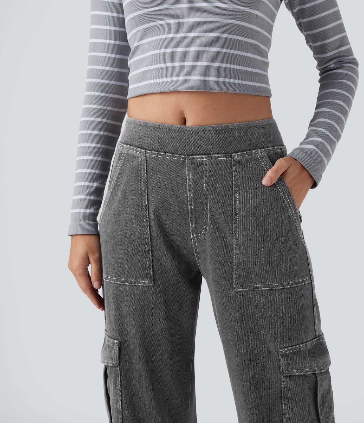 Halara Flex™ Taille Mi-Haute Multiples Poches Jambe Droite Jean Cargo Décontracté Extensible
