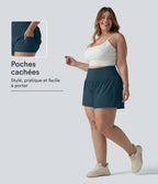 Short Yoga 10cm Plus Longue Taille Ultra Haute 2 en 1 Poche Arrière Poche Cachée Latérale Grande Taille